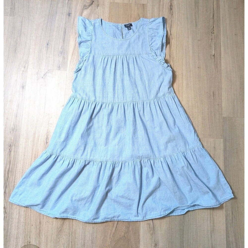J. Crew Size 6 Chambray Dress Flutter Sleeve Babydoll Pockets Cotton Boho Chic - Picture 10 of 11